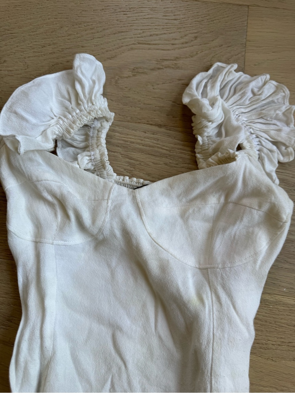 Reformation White Ruffled Strap Bodice Top